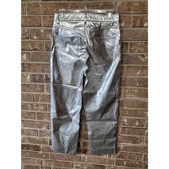 NWT Express High Waisted Silver Feaux Leather Straight Leg Pants, Women's 8 - Picture 3 of 5